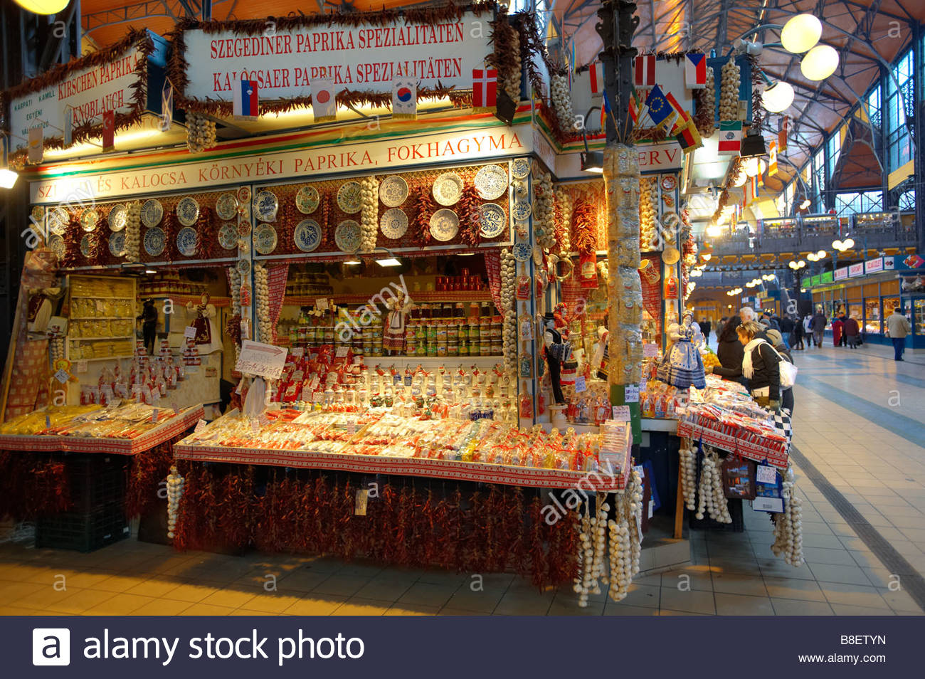 Paprika stall . Main market . Budapest Hungary Stock Photo, Royalty