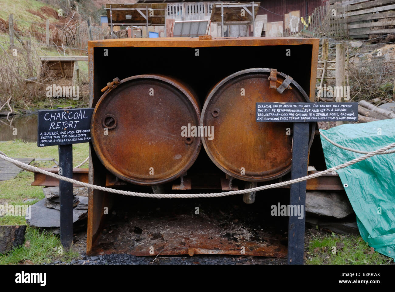 Charcoal retorts on display at the Centre for Alternative Technology