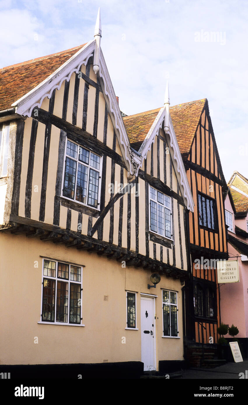 The Crooked House timbered gables Lavenham Suffolk Tudor medieval Stock Photo, Royalty Free