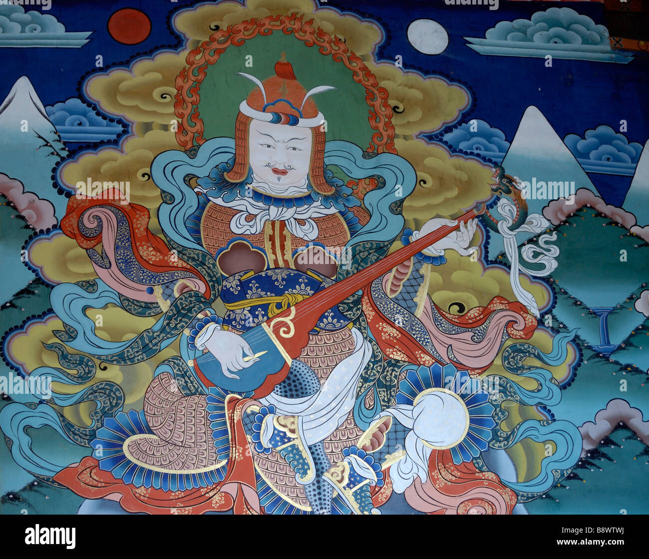 Mural Painting Of A Bhutanese Mythological Historic Character Full Of