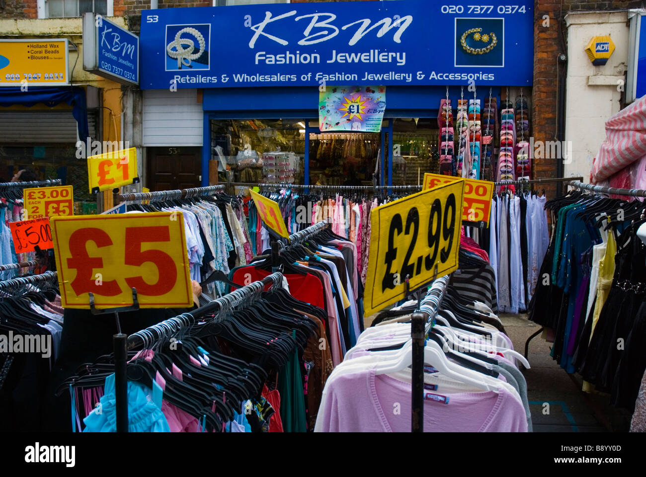 Cheap clothes at Petticoat Lane market in East London England UK Stock Photo, Royalty Free Image ...