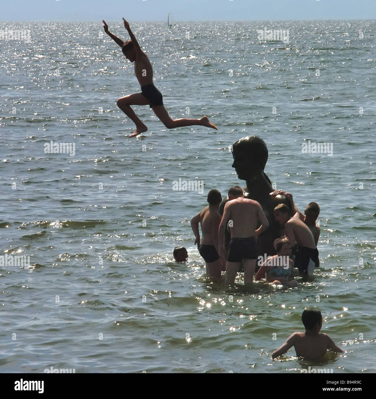 Kids bathing at a beach in Vladivostok Russian Far East Stock Photo 