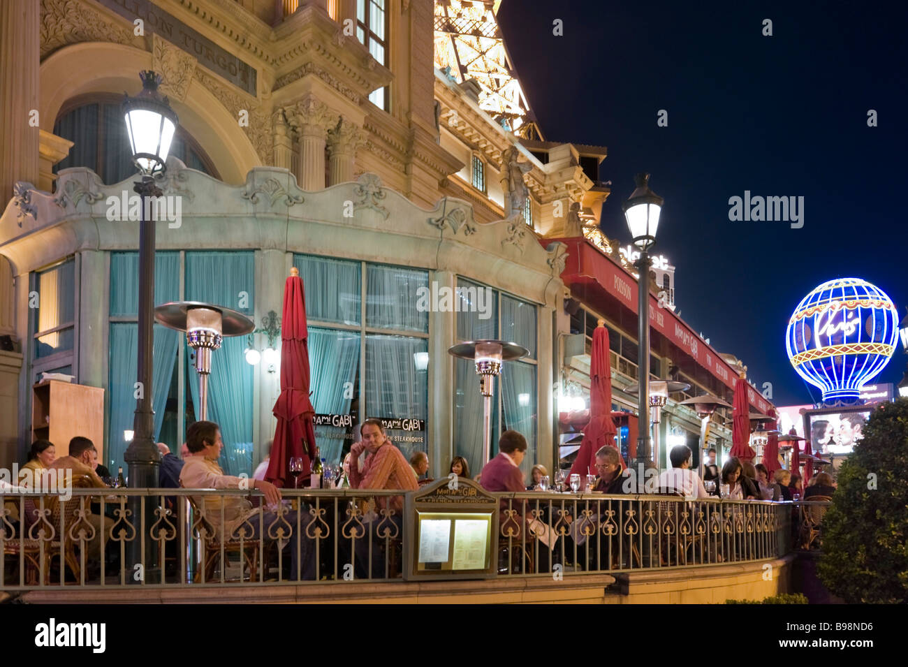 Restaurant terrace at night, Paris Las Vegas Hotel and Casino, Las