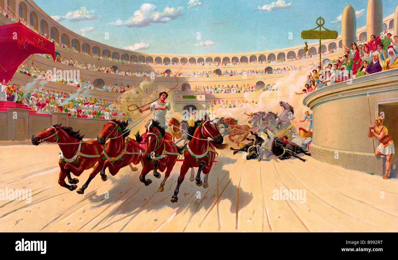 Ben Hur Chariot Race Roman Horse Painting Stock Photo, Royalty Free