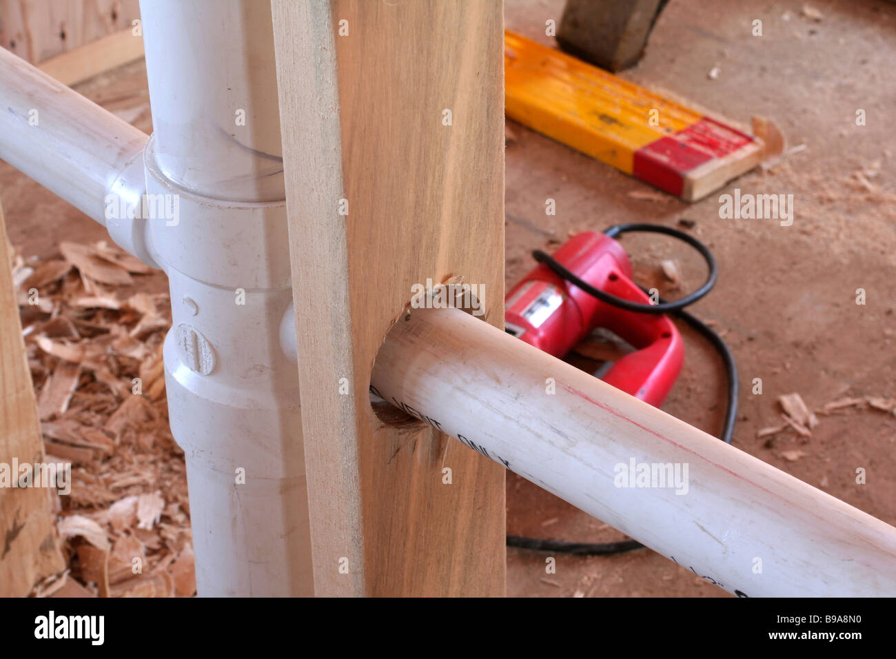 Rough plumbing in new home construction Stock Photo, Royalty Free Image