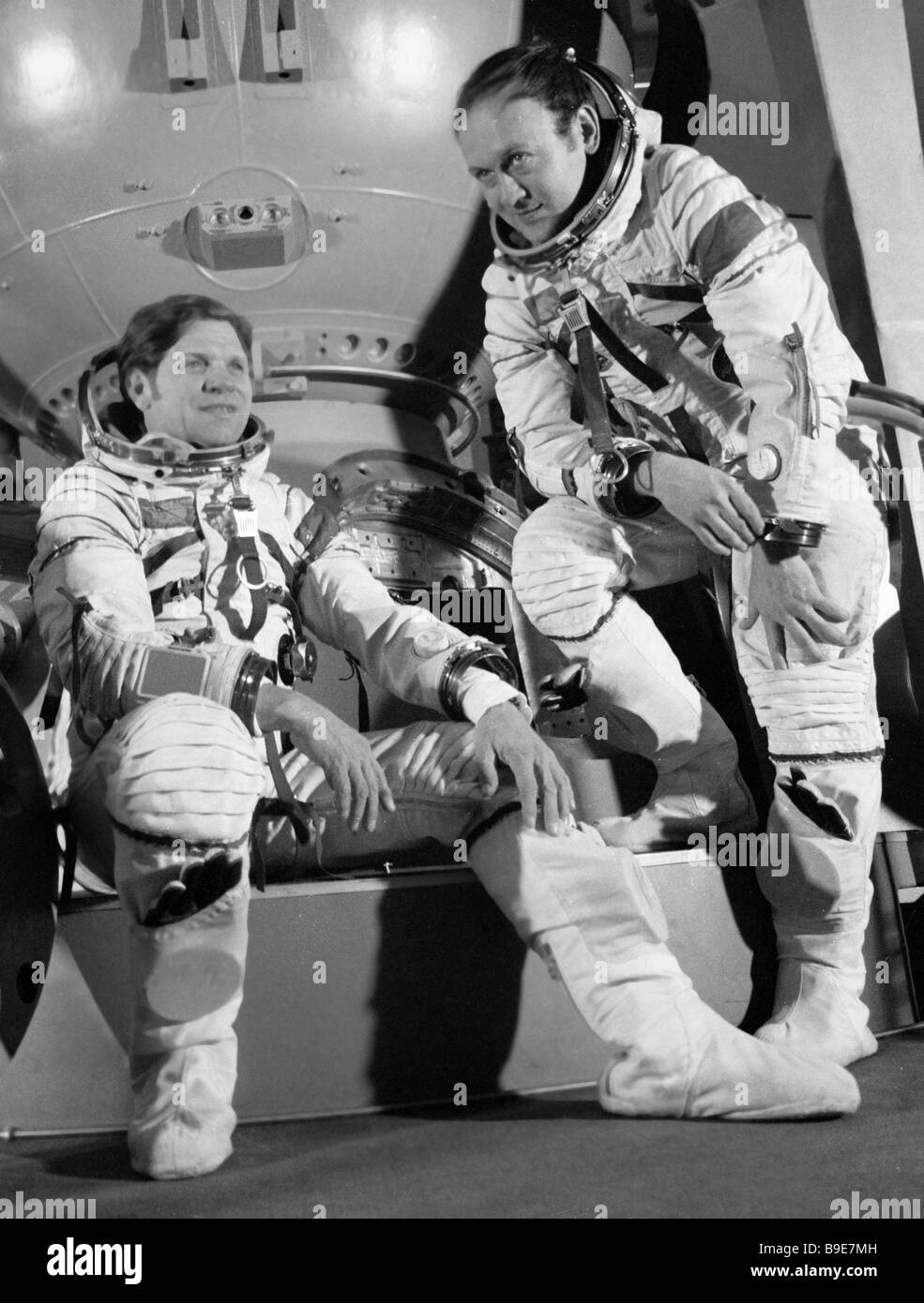 Soviet Pilot Cosmonaut Aleksey Gubarev Left And Researcher Vladimir Remek Right When Exercising For Space Flight Soviet Pilot Cosmonaut Aleksey Gubarev Left And Researcher Vladimir Remek Right When Exercising For Space Flight