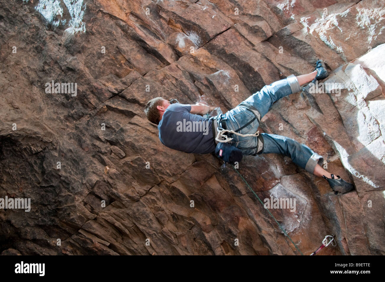 Climber Practices In A Shallow Cave Eldorado Canyon State Park