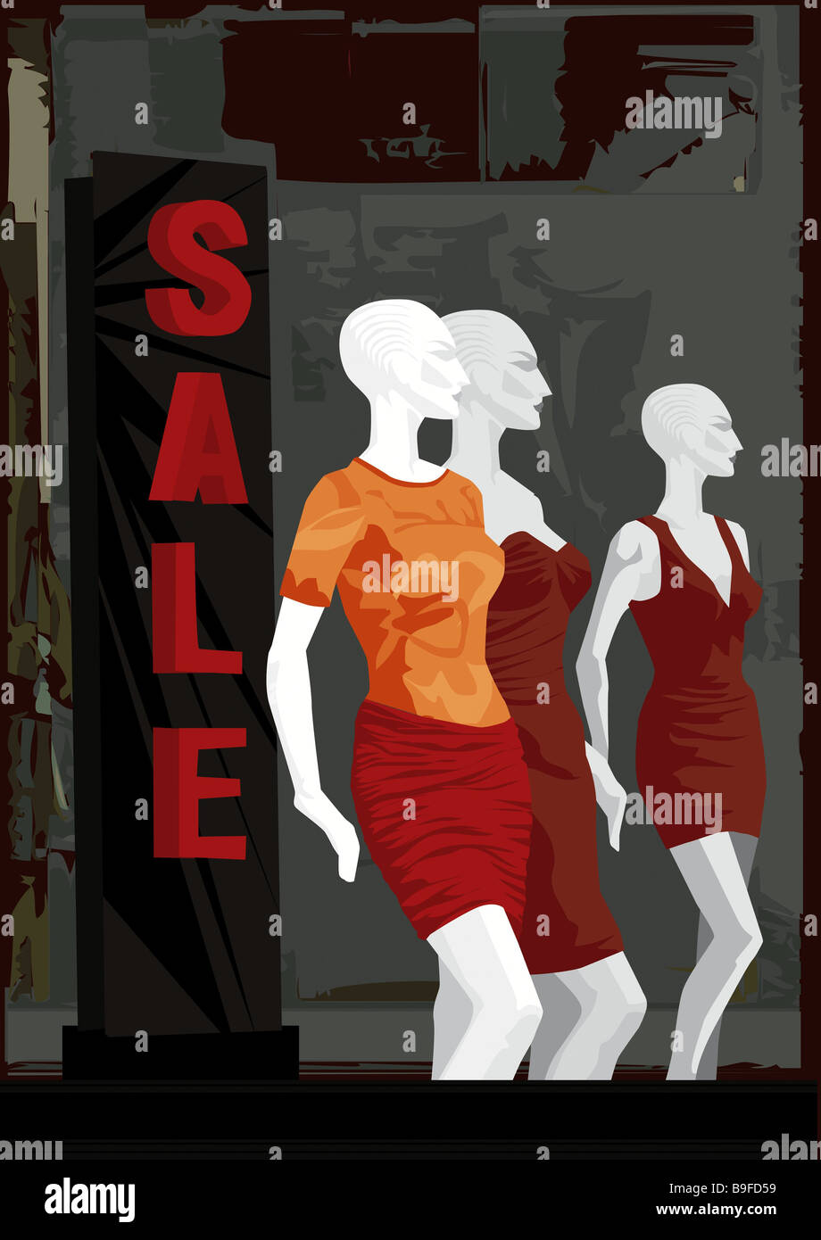 Illustration department store dummies sale boutique business display