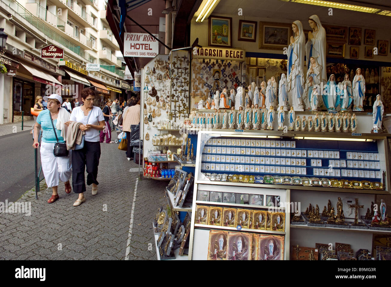 France, HautesPyrénées, Lourdes, souvenir shops in the Sanctuary Stock