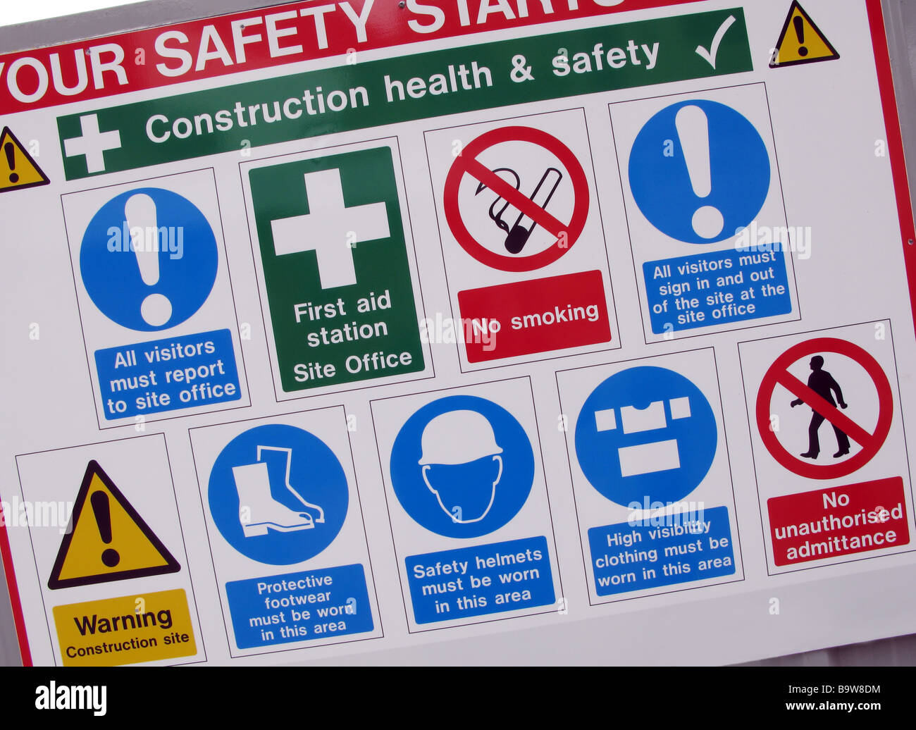 Health and Safety Sign for Construction Site Stock Photo, Royalty Free