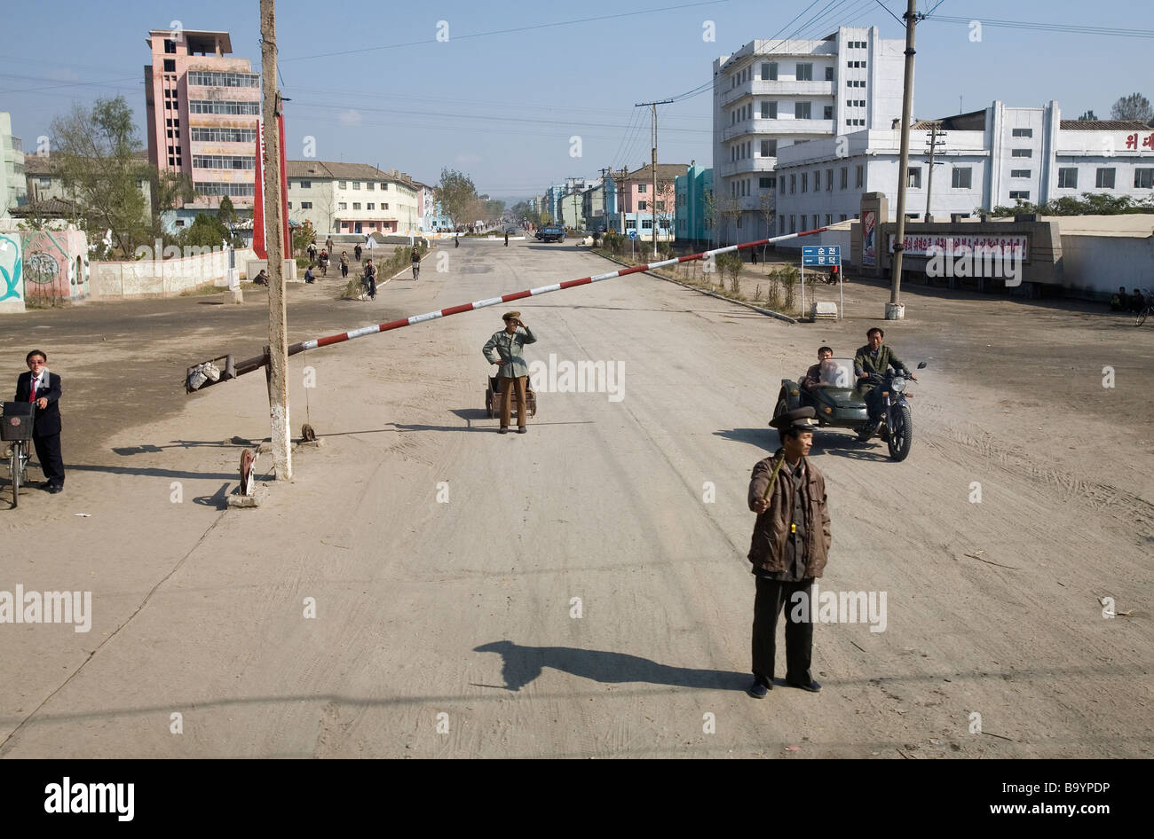 Railway crossing between Pyongyang and Sinuiju (DPRK, North Korea Stock