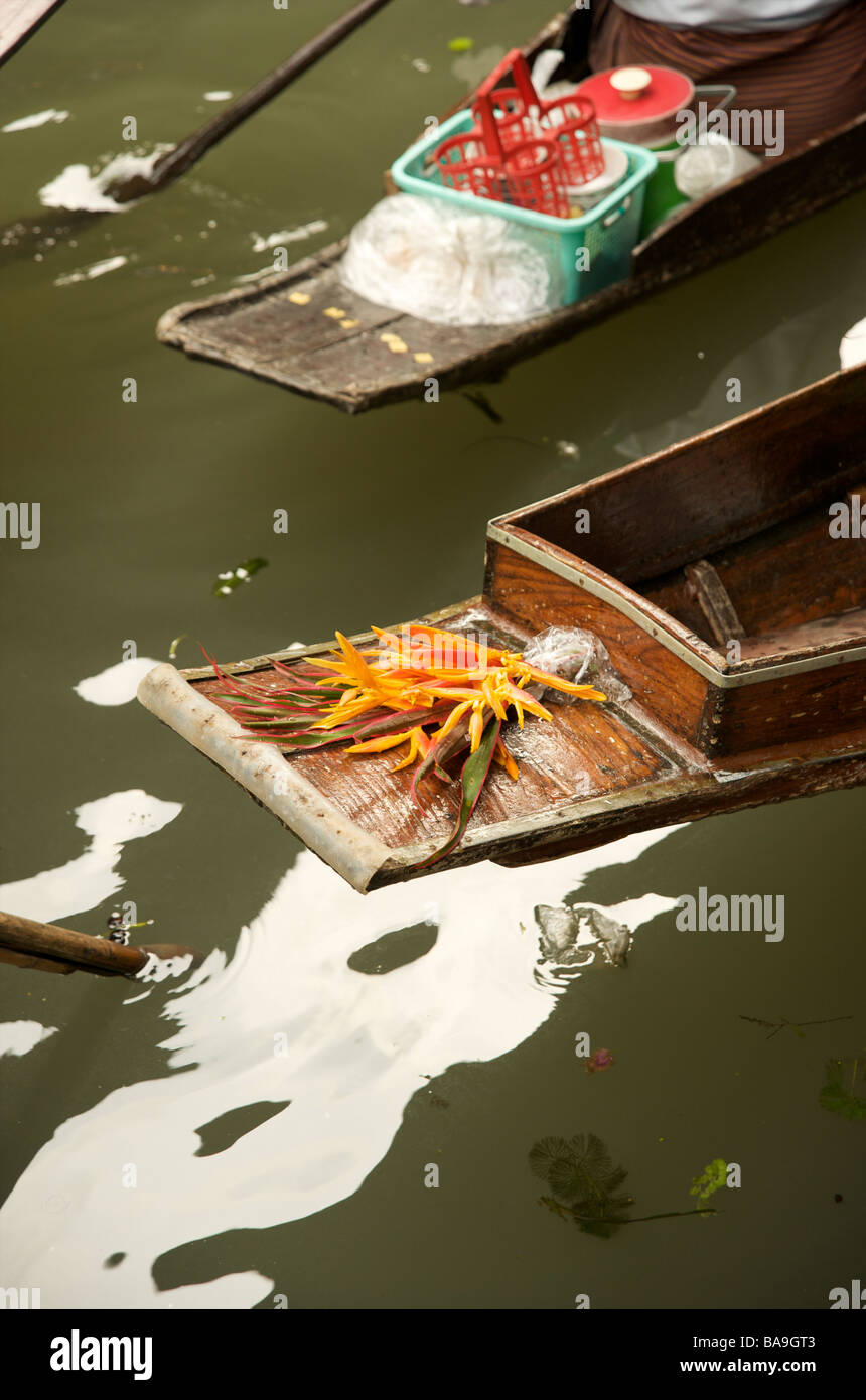 Two Boat Prows At The Floating Market Near Bangkok Thailand Stock Photo