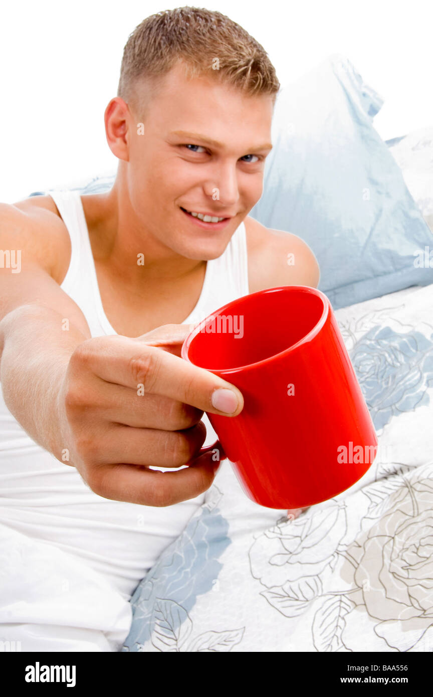 Male Showing Coffee Mug Stock Photo Alamy