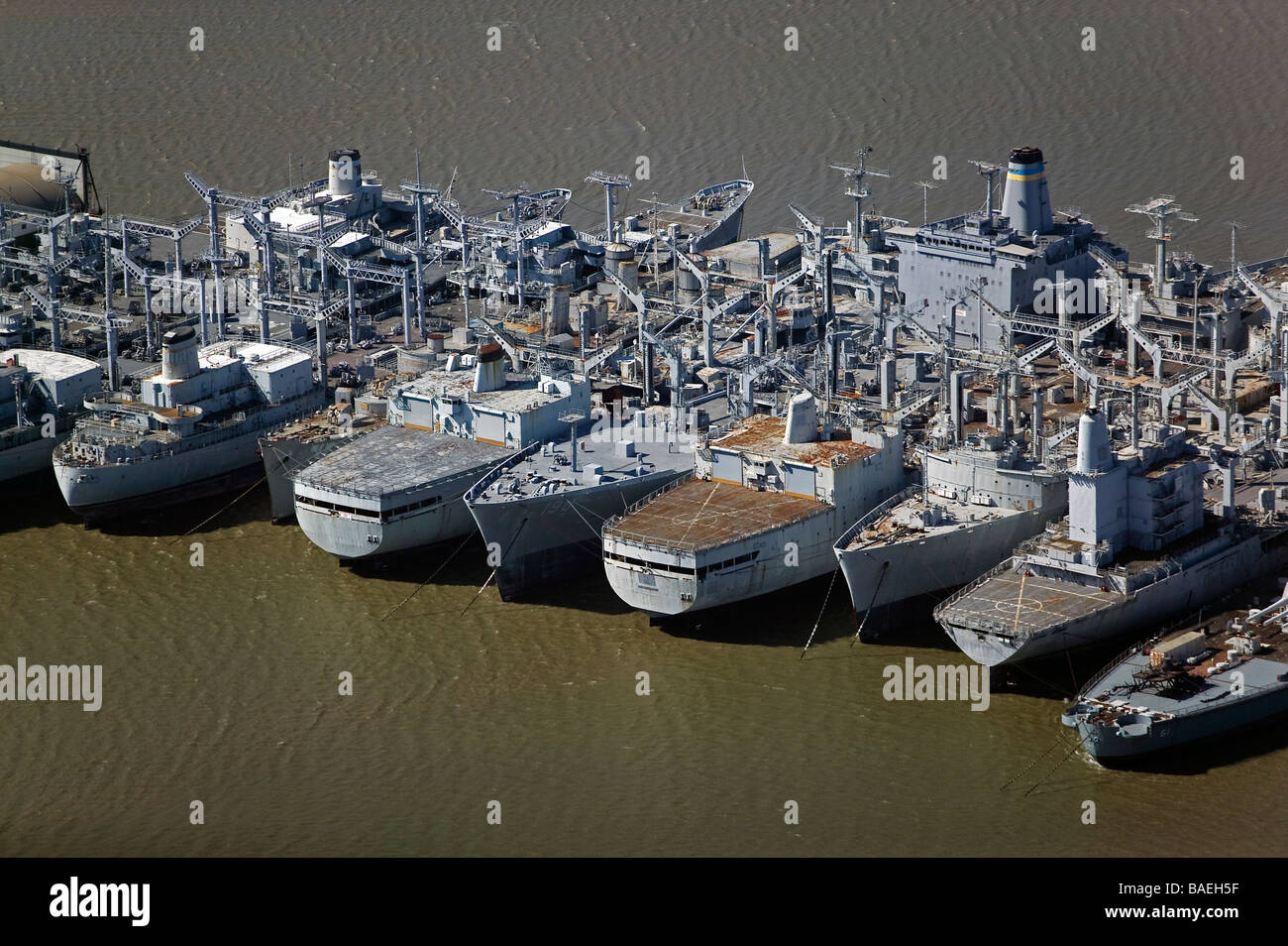 aerial view above mothball fleet Suisun bay California Stock Photo