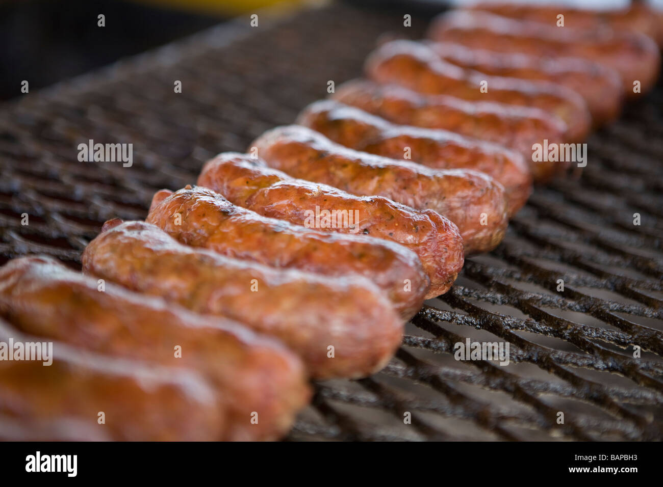 Chorizo sausages on the grill in a Choripan shacks in the Costanera