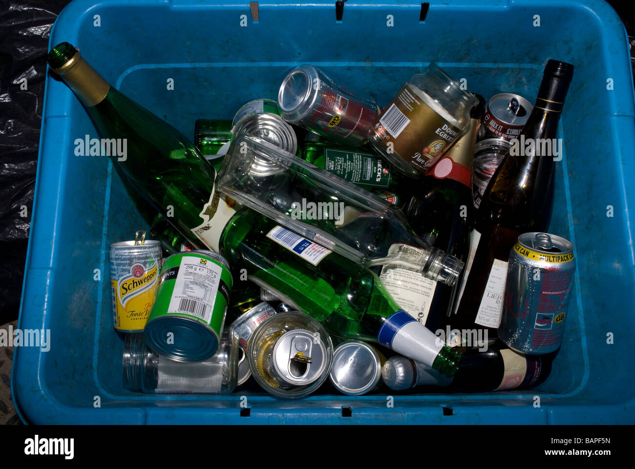 Recycling bin full of bottles and cans Stock Photo, Royalty Free Image