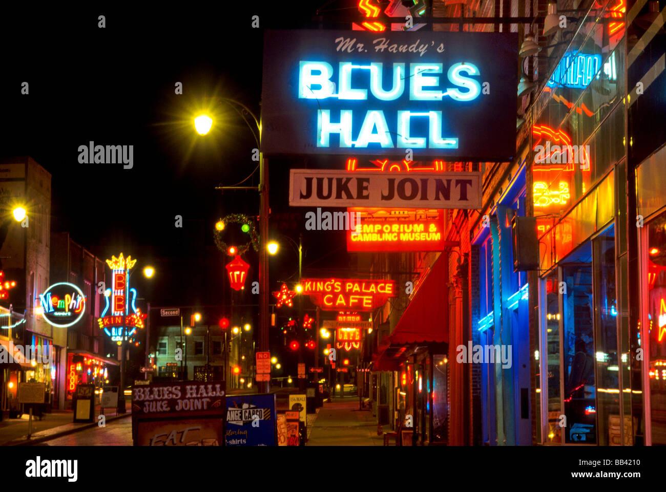 Memphis, Tennessee, Beale Street at night, referred to as Home of the