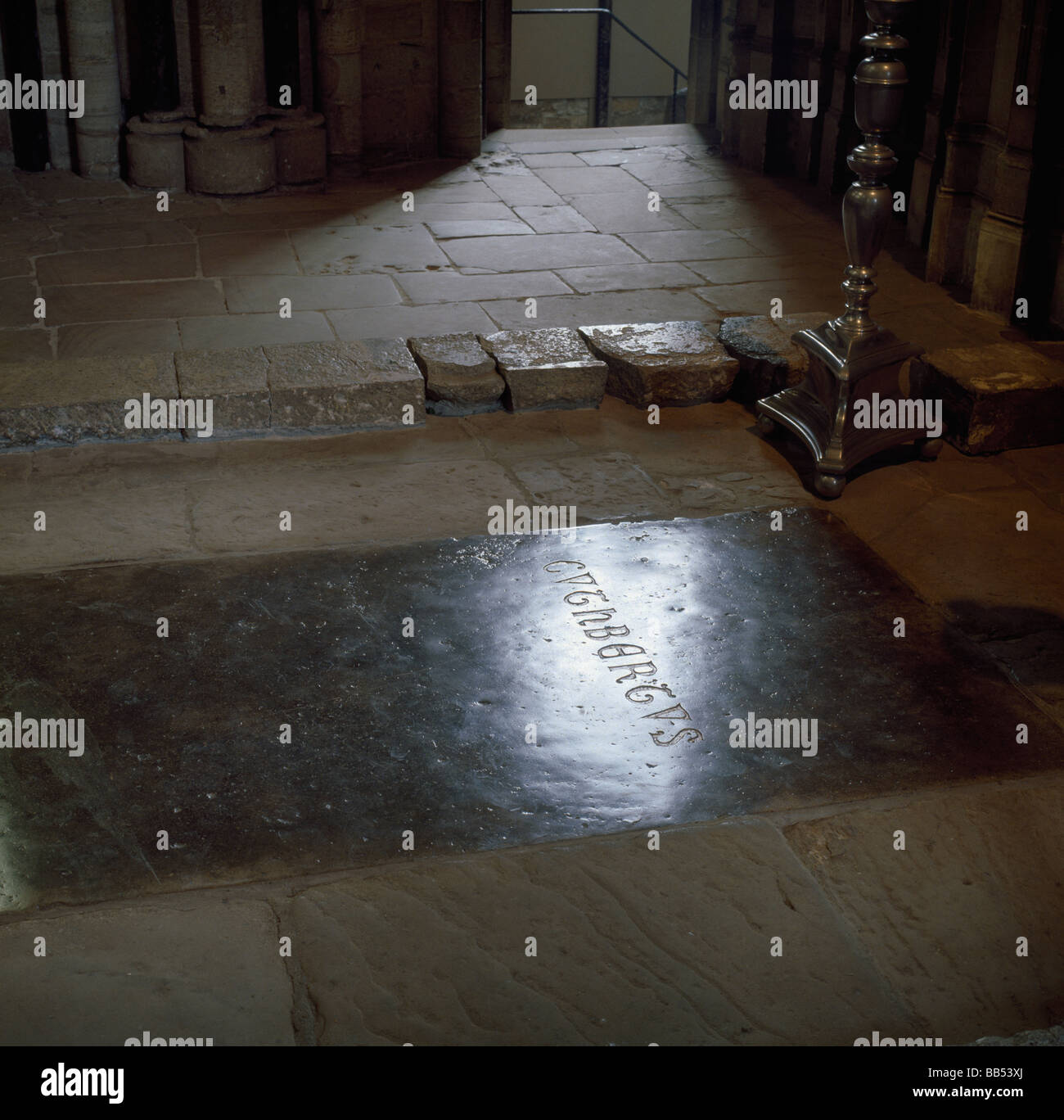 Durham Cathedral St Cuthbert's shrine tombstone a grey marble slab