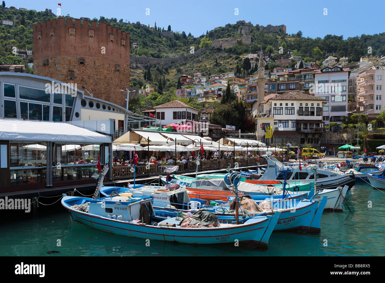 Harbour And Red Tower Kisil Kule With The Castle Behind Alanya