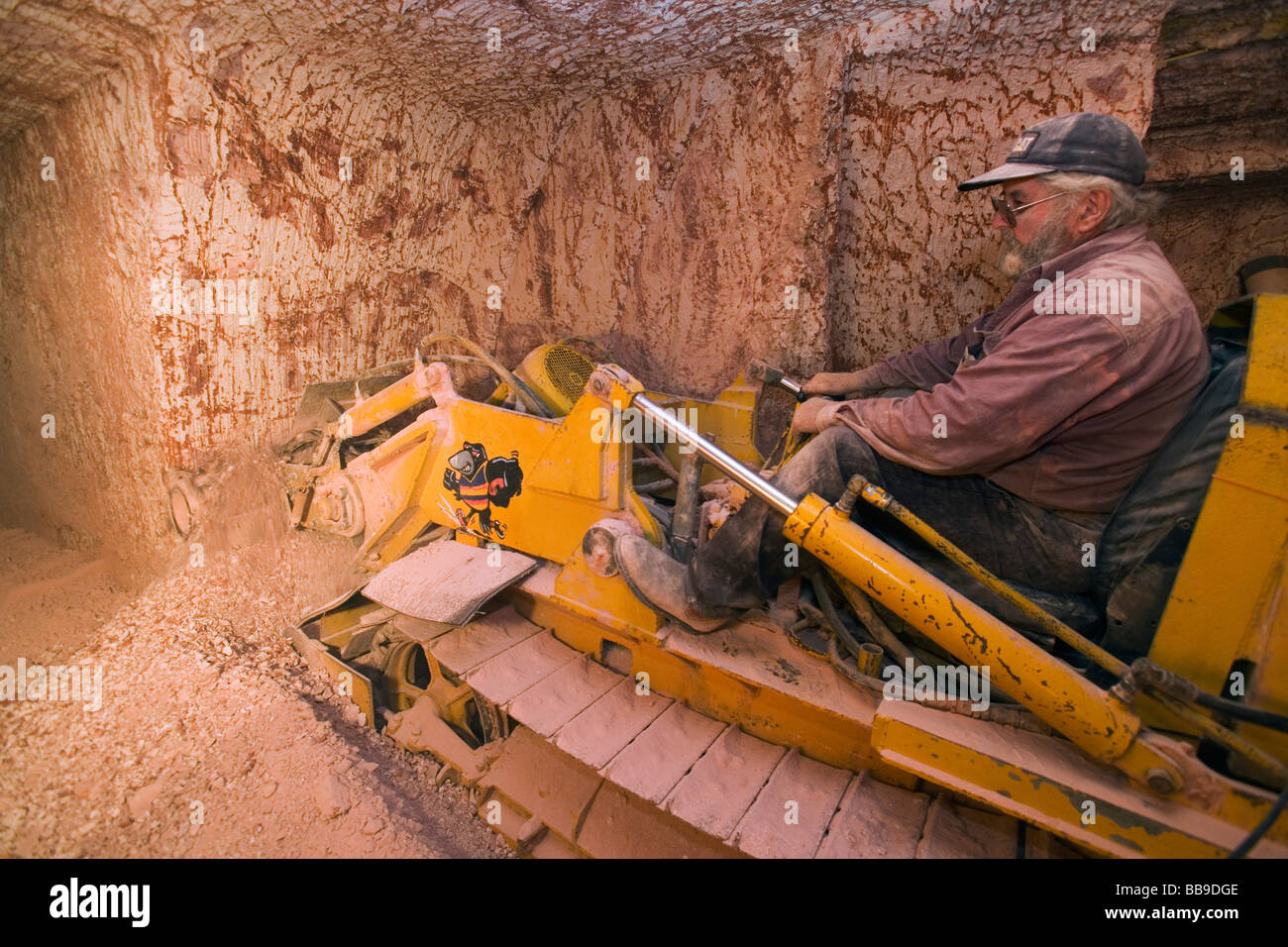 Tunneling machine digger in an underground opal mine. Coober Pedy Stock