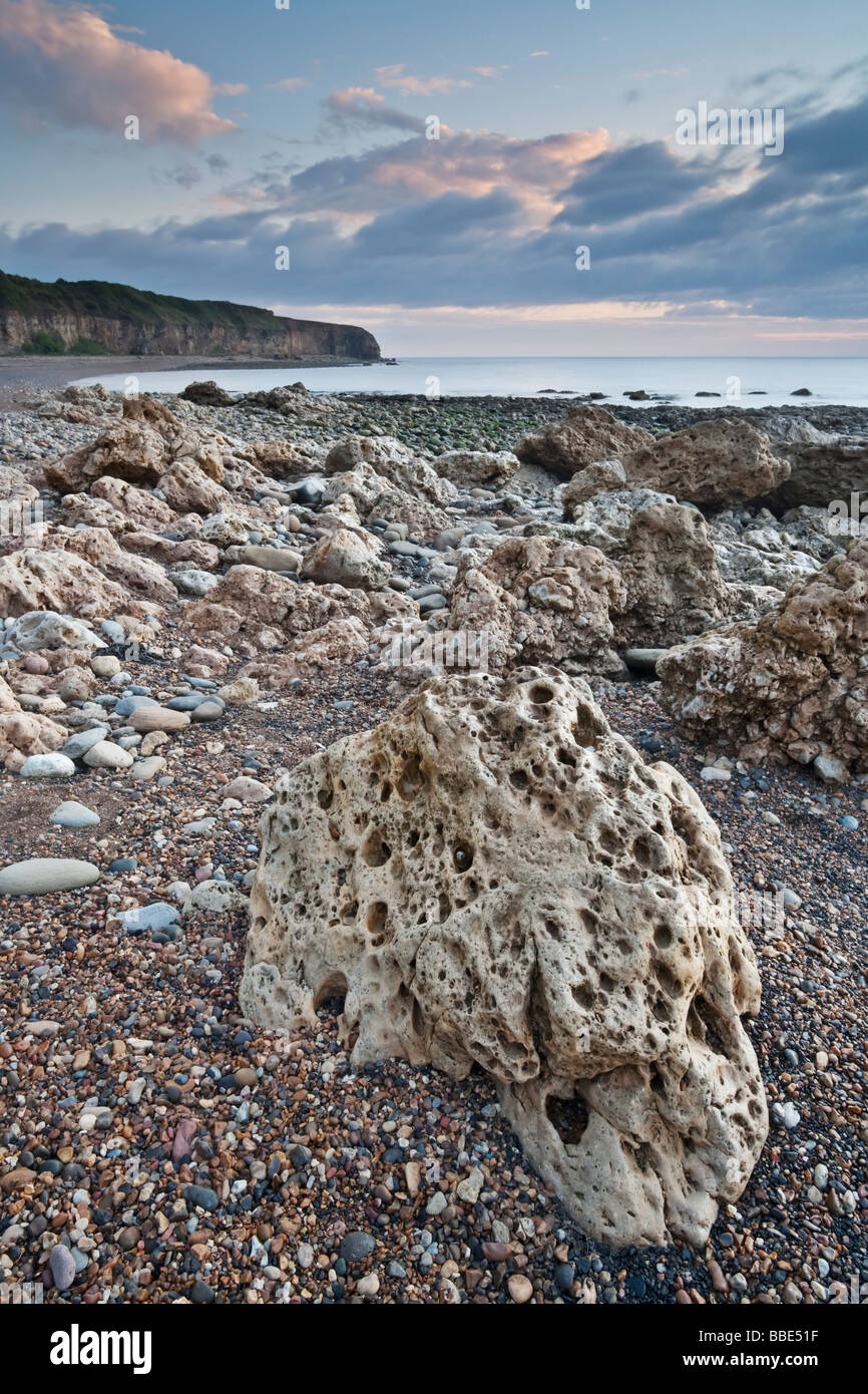 Distinctive Pockmarked Magnesian Limestone Rocks On The Shore Of