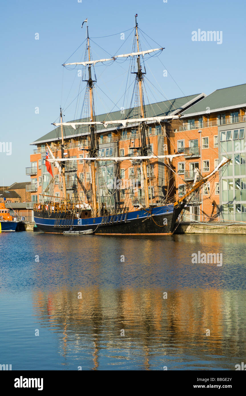 Classic sailing ship at Gloucester docks Stock Photo, Royalty Free
