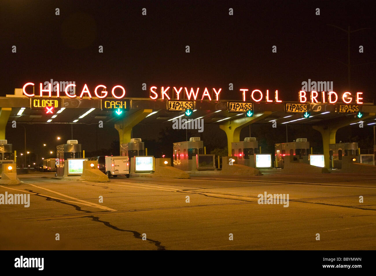 Chicago Skyway toll booths at night Stock Photo, Royalty Free Image