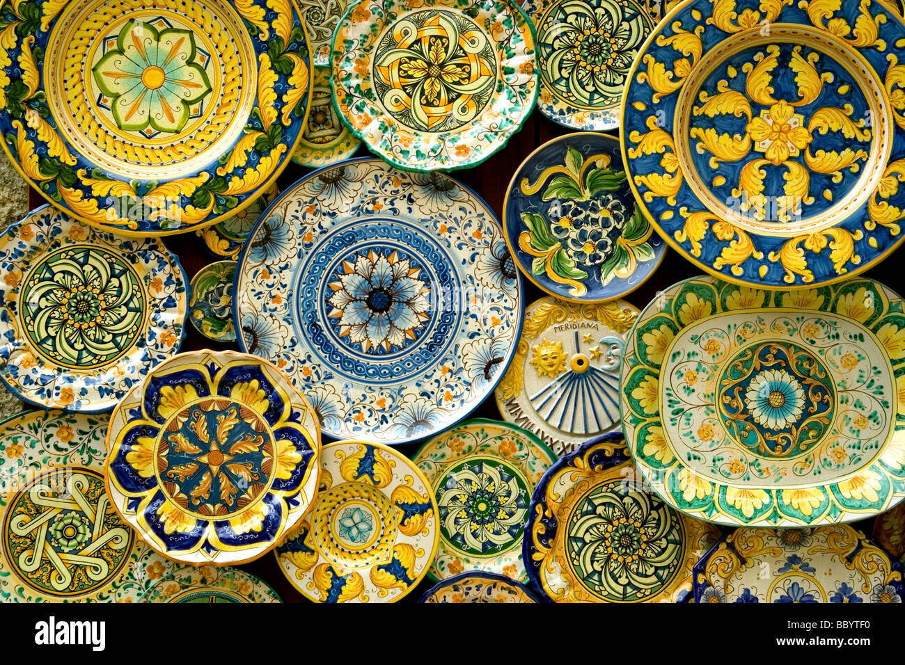 Painted ceramic shop display, Erice, Sicily, Italy, Europe Stock Photo