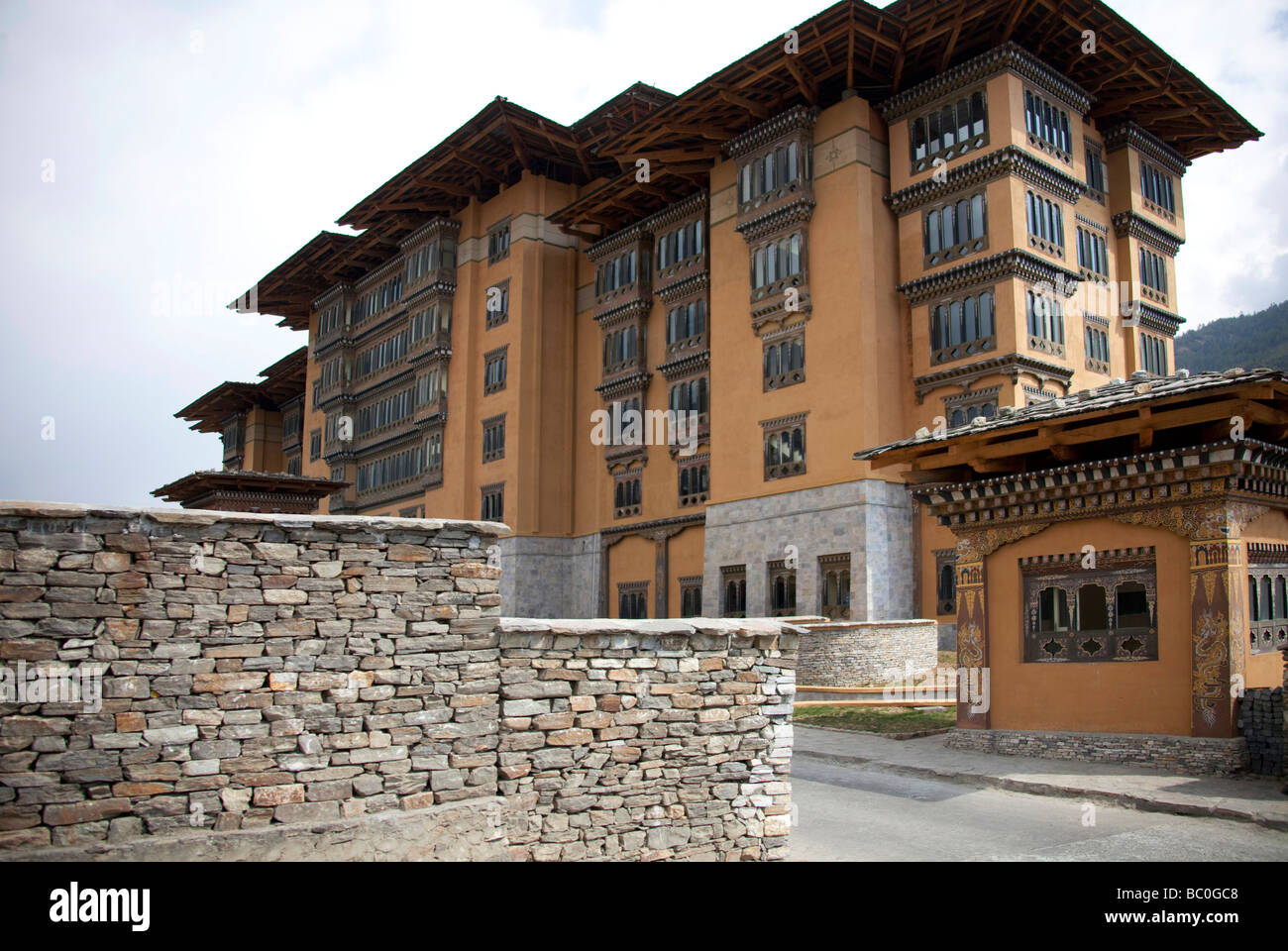 typical house and hotel buildings in Thimphu Bhutan Asia Stock Photo