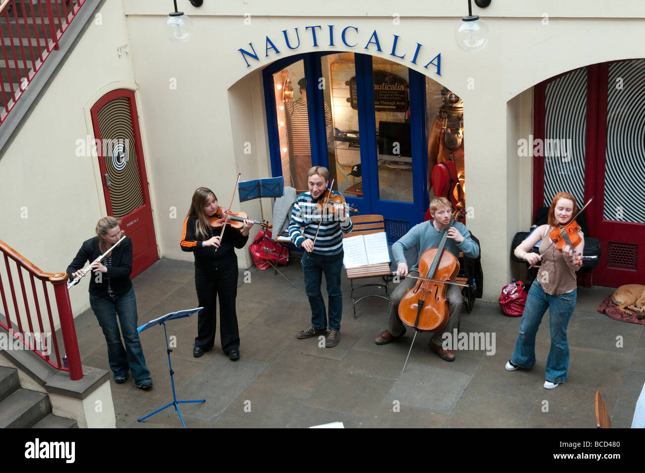 Group of classical music buskers in Covent Garden Market, London, UK