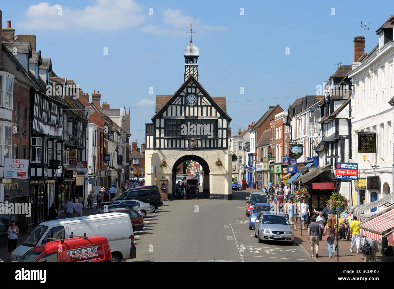 High Street and town hall Bridgnorth Shropshire Stock Photo, Royalty