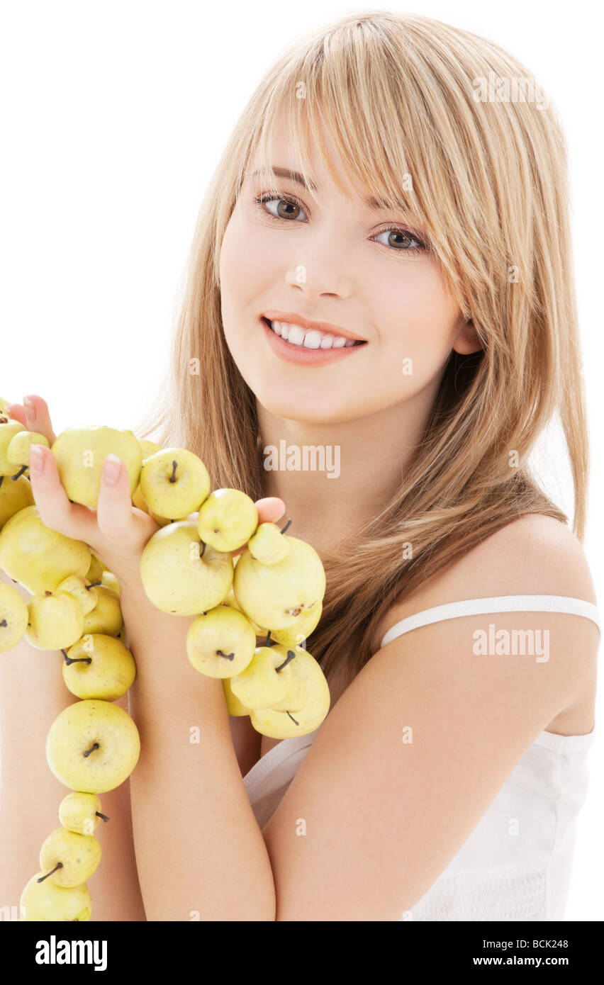 Bright Picture Of Lovely Blonde With Green Apples Stock Photo Alamy