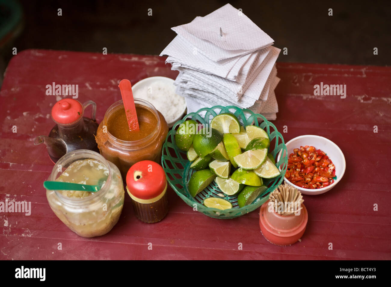 Condiments Street Food Stall Hanoi Vietnam Stock Photo Alamy