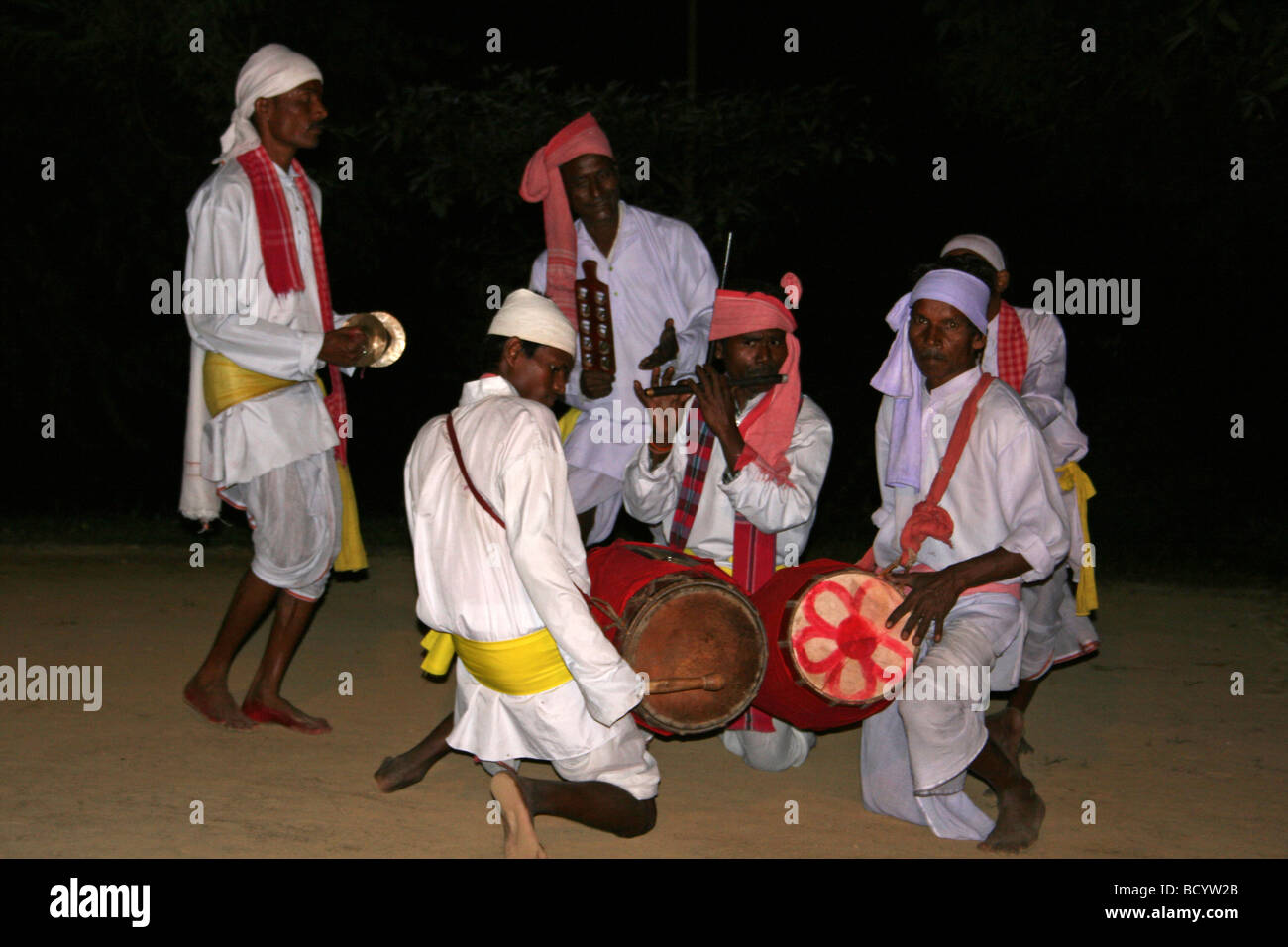 Musicians Of A Tea Tribe Dance Group Performing In Assam State, India