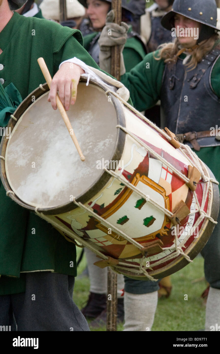 english civil war drummer from a reenactment battle Stock Photo