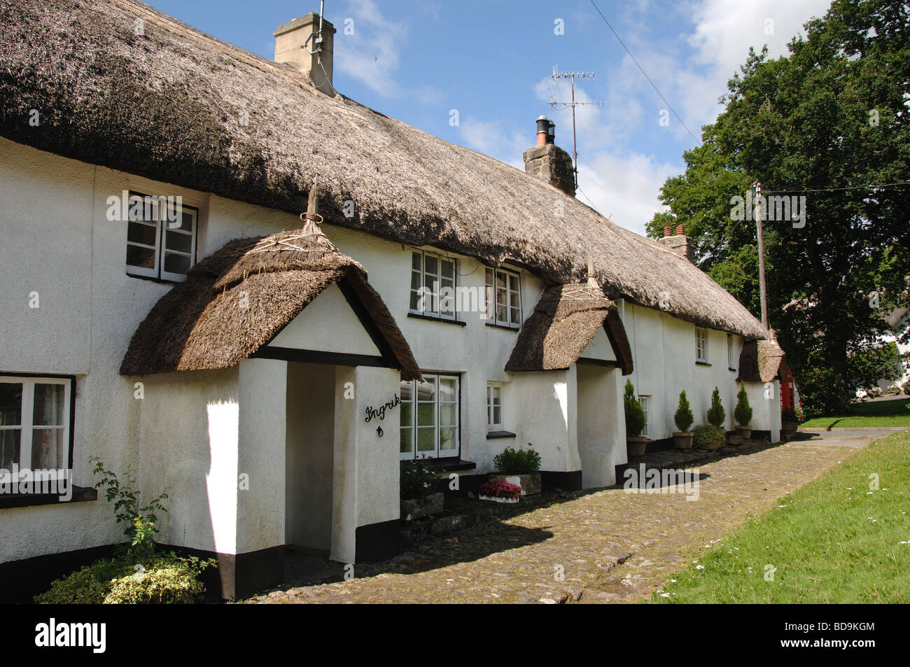Thatched cottages in North Bovey Village dartmoor national park Devon