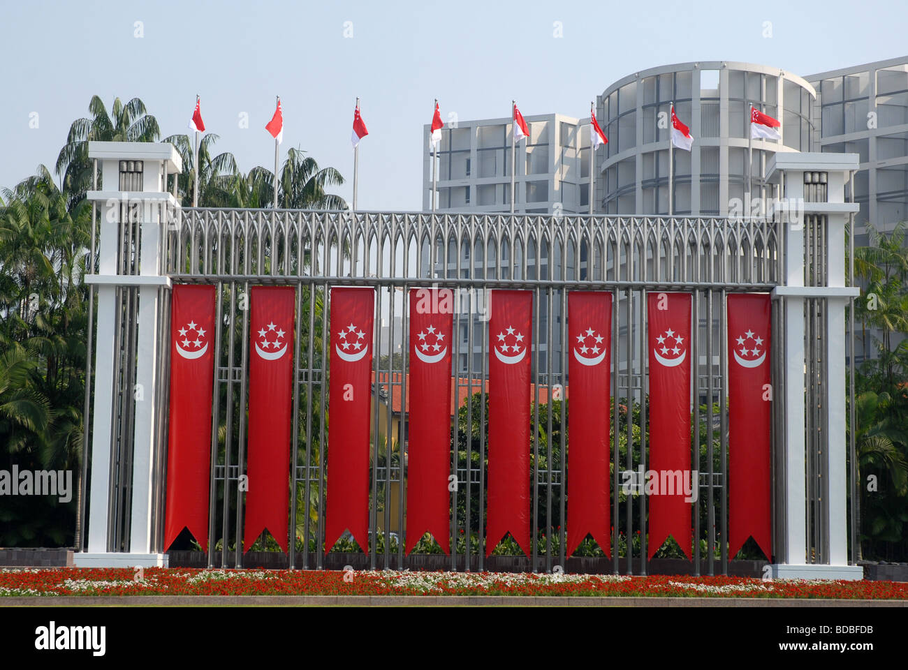 Singapore flags on Orchard Road (opposite Government House ...