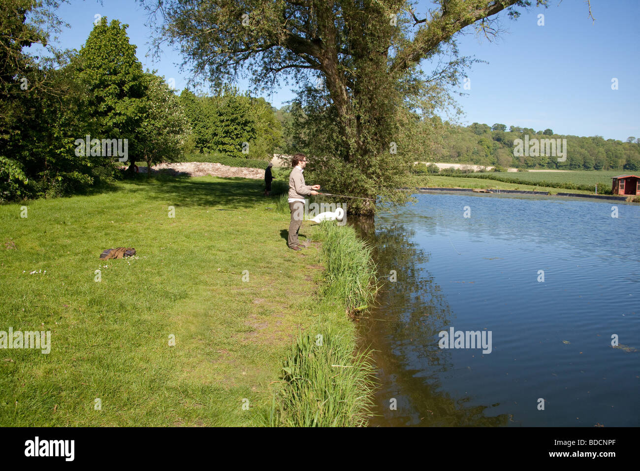 Fly Fisherman at Meon Springs Trout Fishery, Hampshire , England Stock