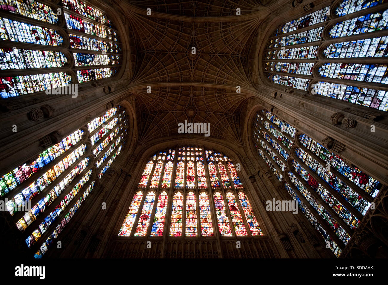 Stained Glass Windows, Trinity College Chapel, Cambridge Stock Photo, Royalty Free Image