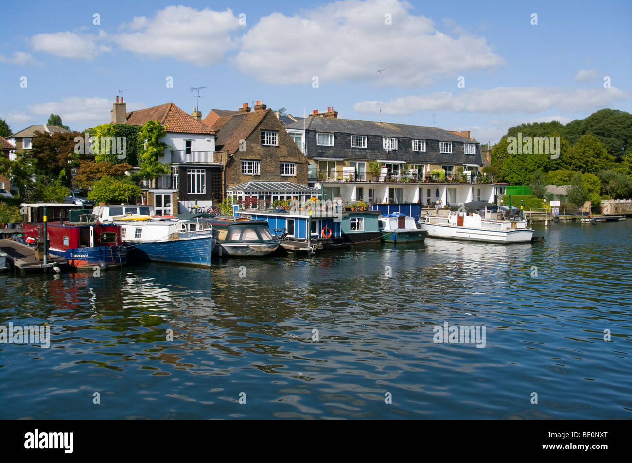 Riverside Property and Moorings On The River Thames Teddington Stock
