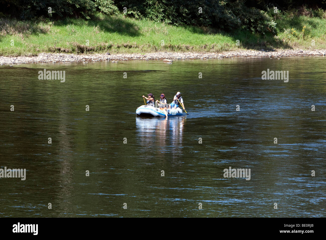 People on a float trip down the Delaware River. Raft, float, rubber
