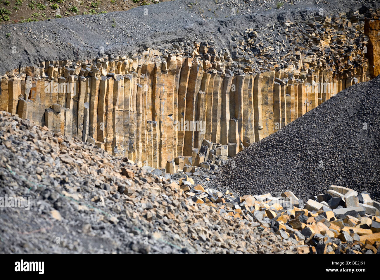 A basalt quarry and basalt columns (Puy de Dôme - France). Carrière