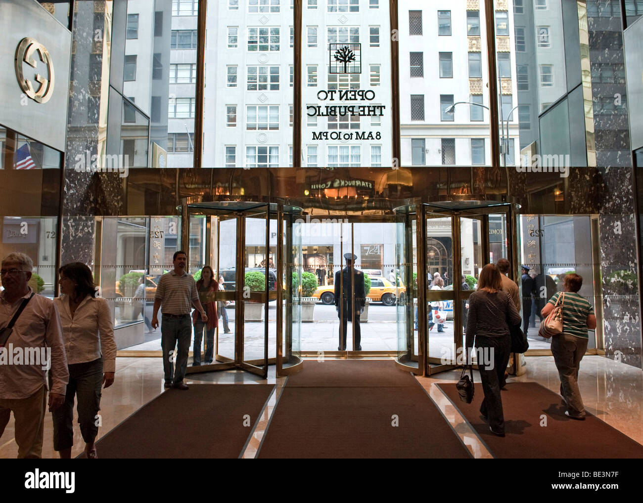 Entrance to the Trump Tower on Fifth Avenue from the inside Stock Photo