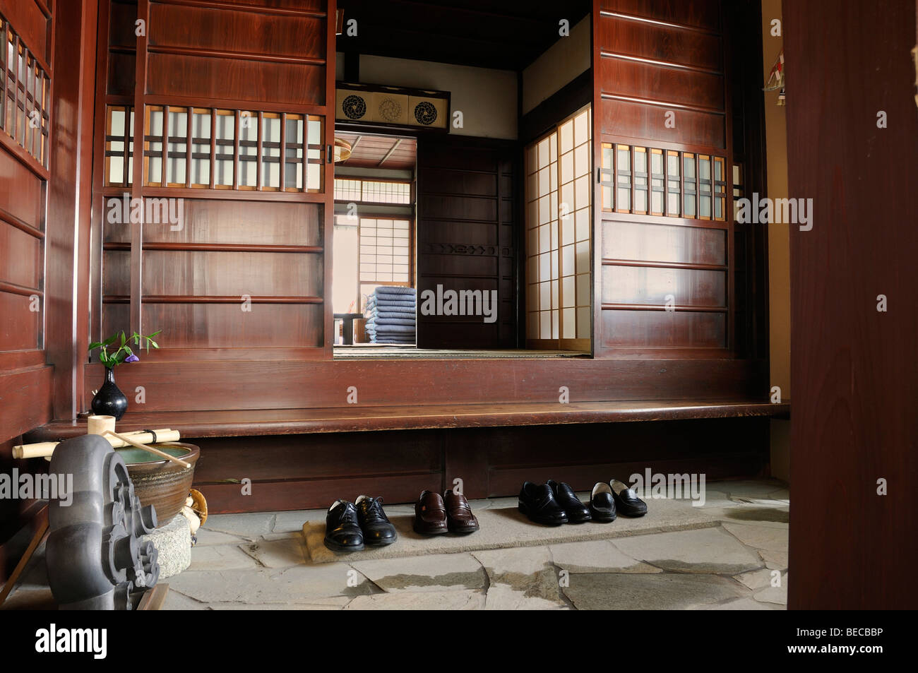 Traditional house, shoes in the entrance hall, Kyoto, Japan, East Stock