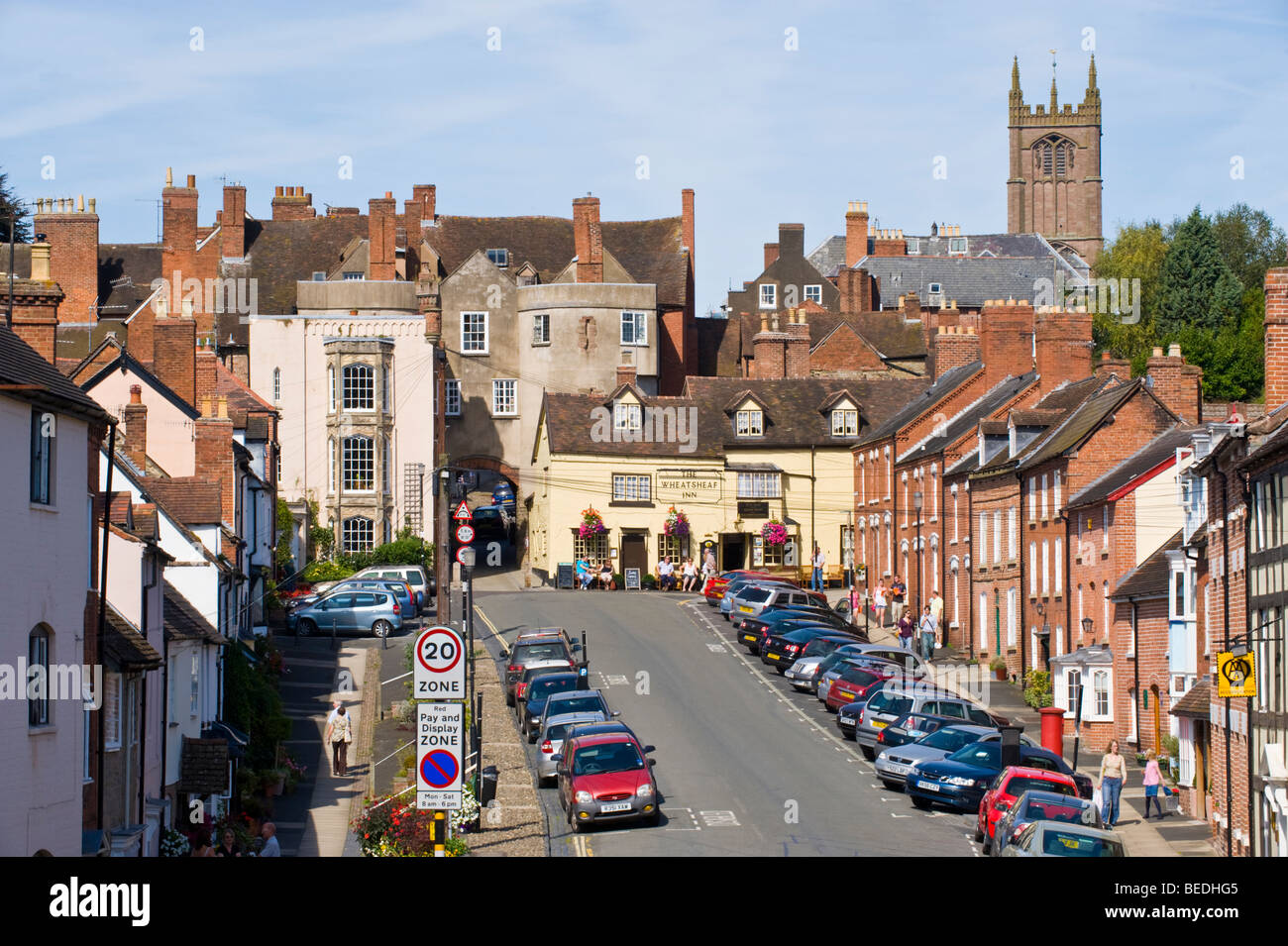 View up Lower Broad Street Ludlow Shropshire England UK Stock Photo