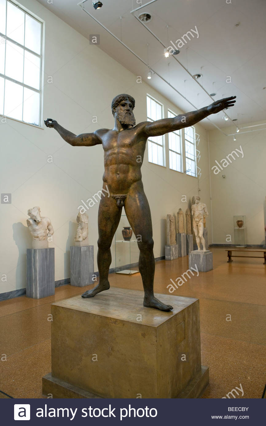 Bronze Statue of Zeus or Poseidon, National Archaeological Museum Stock Photo, Royalty Free