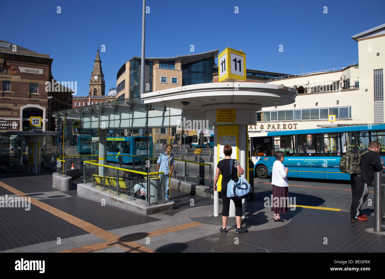 bus stop at queen square bus station liverpool merseyside england uk