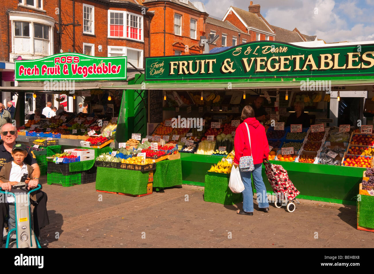 A fruit & vegetables stall at the market in Great Yarmouth , Norfolk