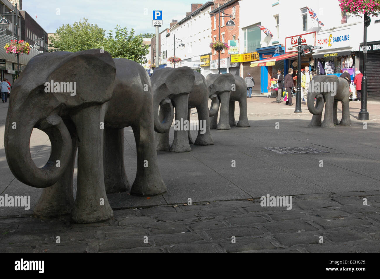 Elephants In Newport Street, Bolton, Lancashire Stock Photo, Royalty