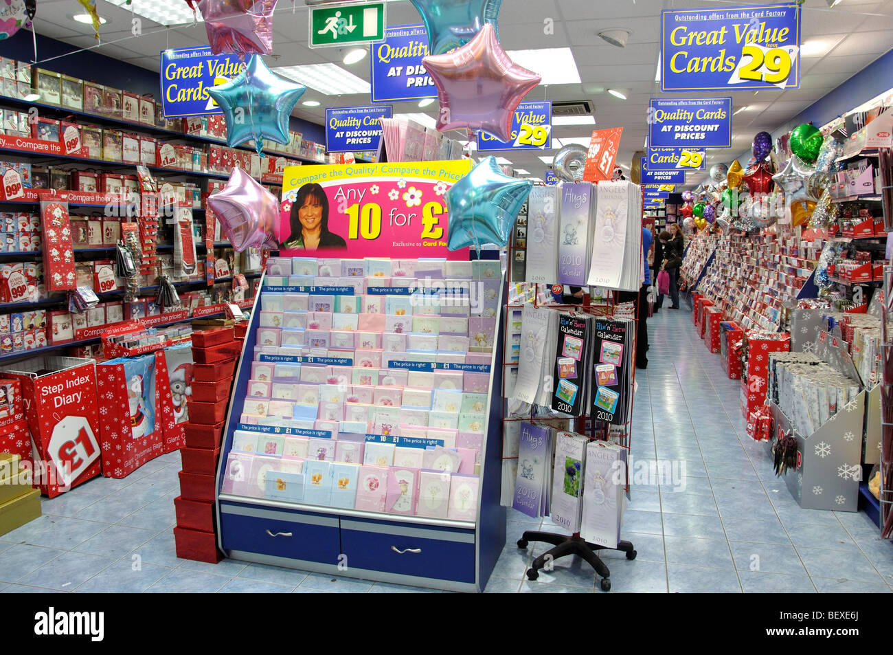 The Card Factory shop interior, Elmsleigh Shopping Centre, High Stock